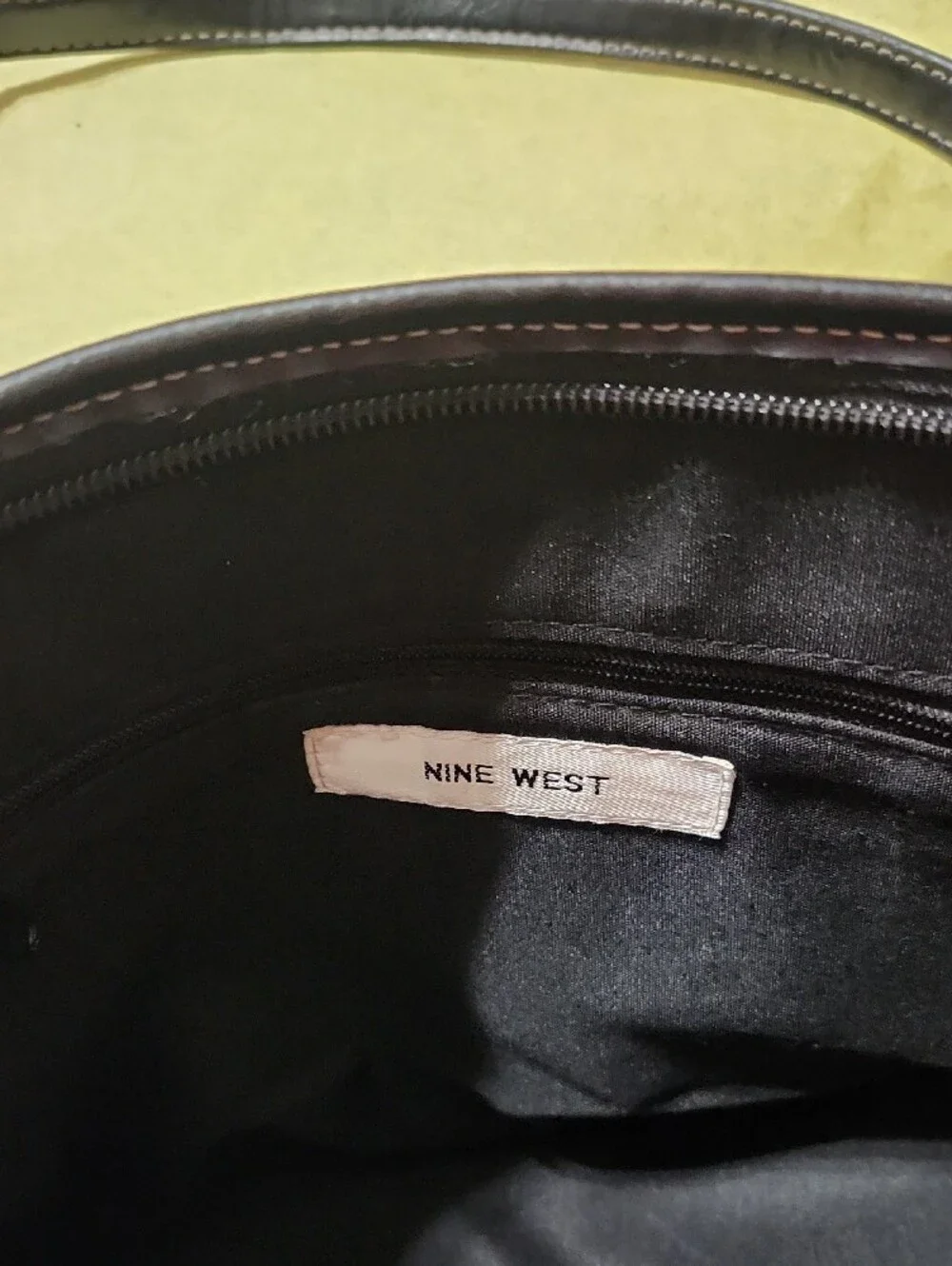 Nine West Black Tote with Cream Geometric Stitching